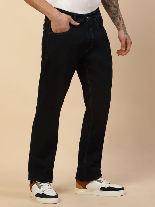 Denim Jeans for Men | Breathable & Soft with Color Fastness Loose Straight Fit Poly Cotton Fabric Solid Pattern Button Closure