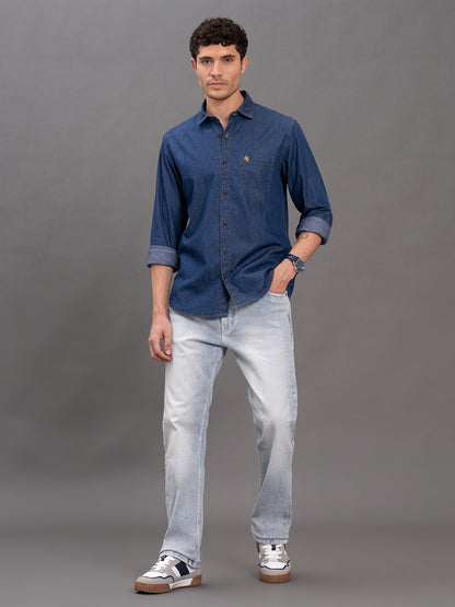 Men's Light Blue Straight Fit Casual Denim Jeans