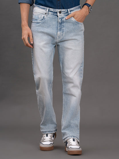 Men's Light Blue Straight Fit Casual Denim Jeans
