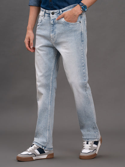 Men's Light Blue Straight Fit Casual Denim Jeans
