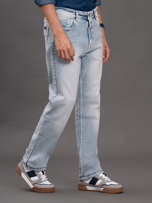 Men's Light Blue Straight Fit Casual Denim Jeans
