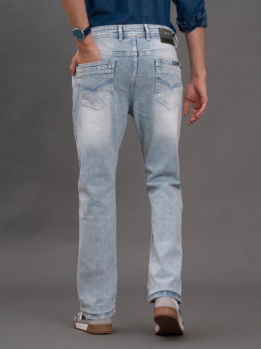 Men's Light Blue Straight Fit Casual Denim Jeans