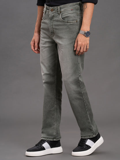 Men's Olive Straight Fit Casual Denim Jeans