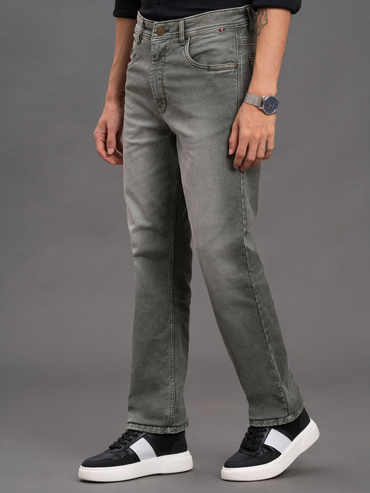 Men's Olive Straight Fit Casual Denim Jeans