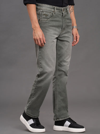 Men's Olive Straight Fit Casual Denim Jeans