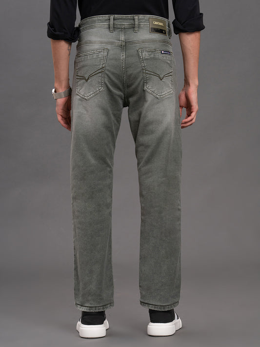 Men's Olive Straight Fit Casual Denim Jeans