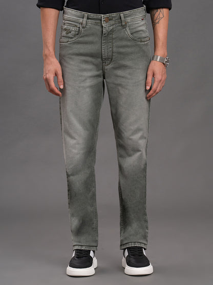 Men's Olive Straight Fit Casual Denim Jeans