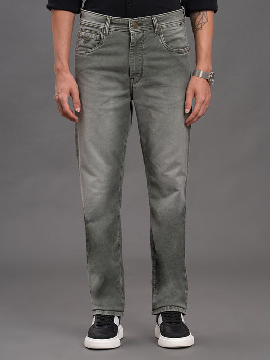 Men's Olive Straight Fit Casual Denim Jeans