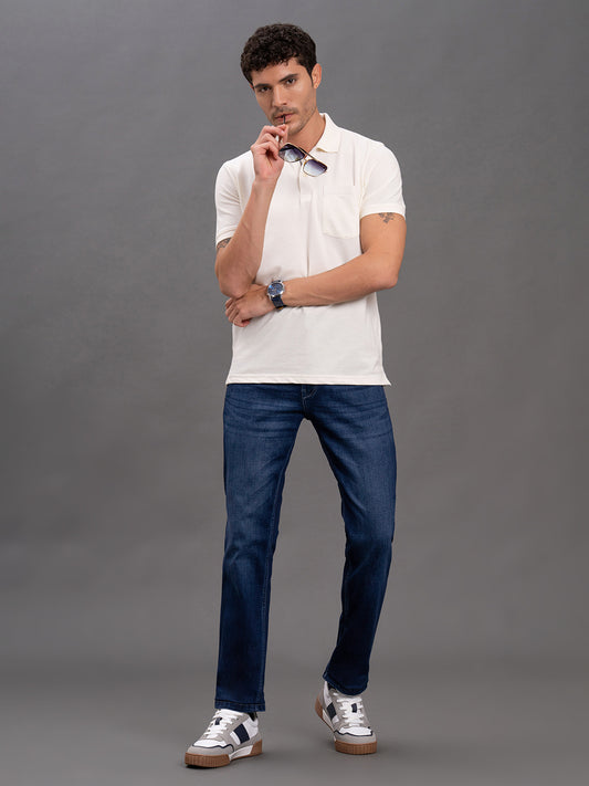 Men's Dark Blue Slim Fit Casual Denim Jeans