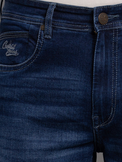 Men's Dark Blue Slim Fit Casual Denim Jeans