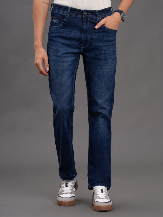 Men's Dark Blue Slim Fit Casual Denim Jeans