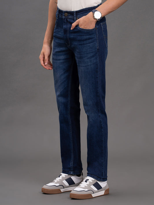 Men's Dark Blue Slim Fit Casual Denim Jeans