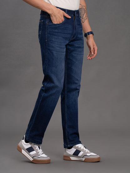 Men's Dark Blue Slim Fit Casual Denim Jeans