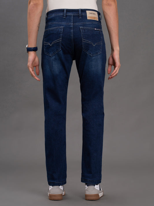 Men's Dark Blue Slim Fit Casual Denim Jeans