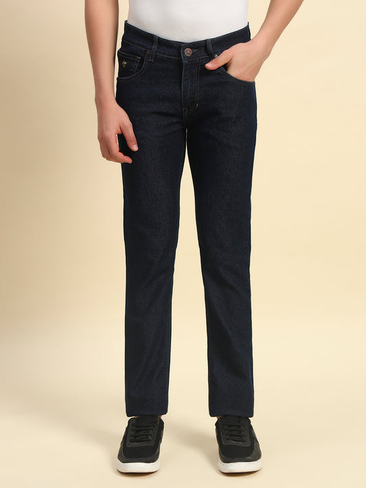 Denim Jeans for Men l Breathable & Soft with Color Fastness Straight Fit Poly Cotton Fabric Solid Pattern Button Closure