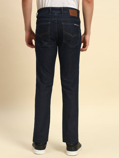 Denim Jeans for Men l Breathable & Soft with Color Fastness Straight Fit Poly Cotton Fabric Solid Pattern Button Closure
