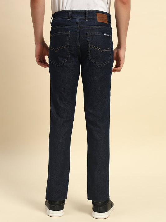 Denim Jeans for Men l Breathable & Soft with Color Fastness Straight Fit Poly Cotton Fabric Solid Pattern Button Closure