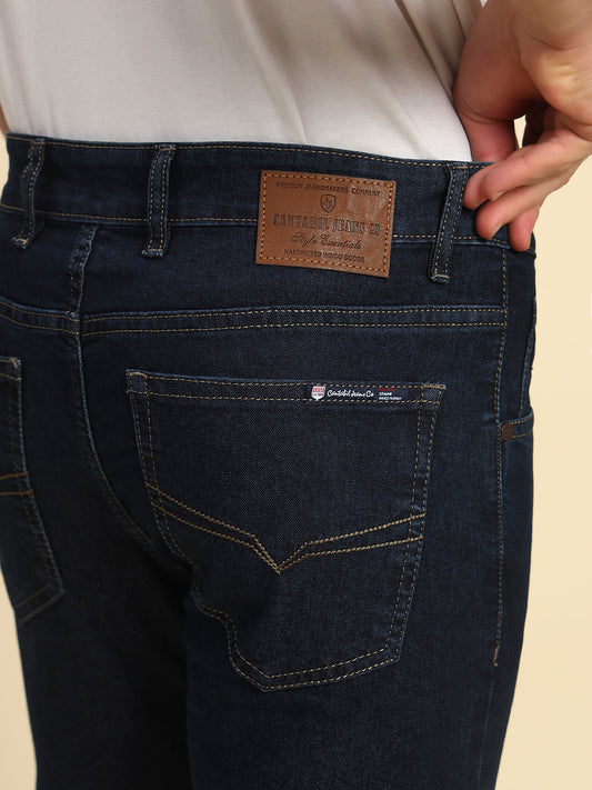 Denim Jeans for Men l Breathable & Soft with Color Fastness Straight Fit Poly Cotton Fabric Solid Pattern Button Closure