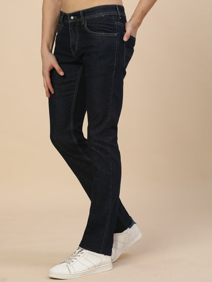 Denim Jeans for Men | Breathable & Soft with Color Fastness Straight Fit Poly Cotton Fabric Solid Pattern Button Closure