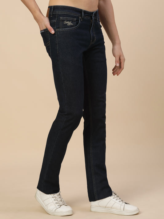 Denim Jeans for Men | Breathable & Soft with Color Fastness Straight Fit Poly Cotton Fabric Solid Pattern Button Closure