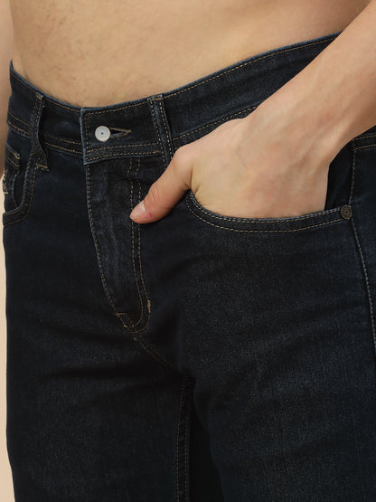 Denim Jeans for Men | Breathable & Soft with Color Fastness Straight Fit Poly Cotton Fabric Solid Pattern Button Closure