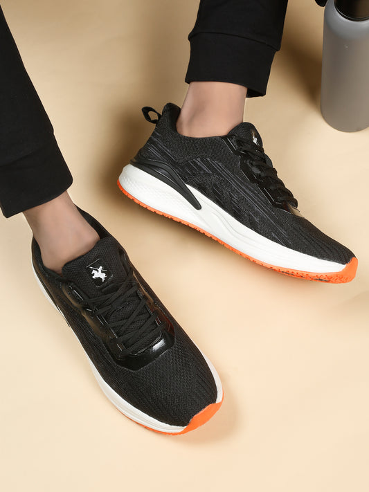 Men Solid Black Lace-Up Gym & Running Shoes