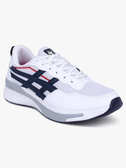 Men's White Solid Lace-Up Running Shoes