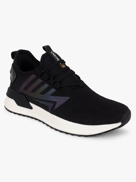 Men's Black Self Design Lace-Up Running Shoes