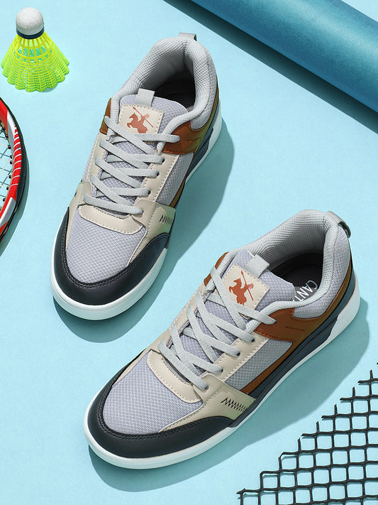 Men's Grey Self design Casual Sneakers