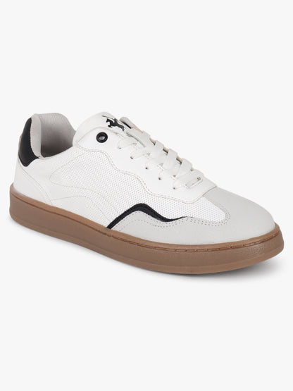 Men Lace-Up White Self Design Casual Sneakers