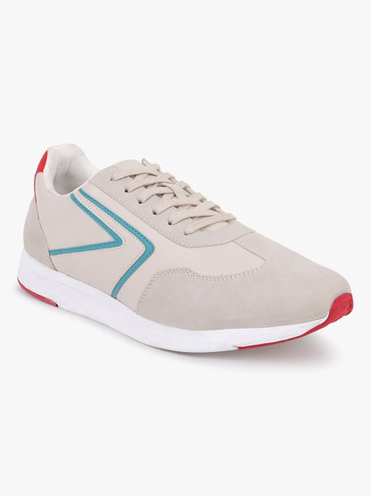 Men Lace-Up Beige Colorblock Casual Sneaker