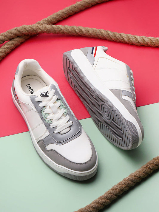 Men's White & Grey Colourblock Casual Sneaker Shoes