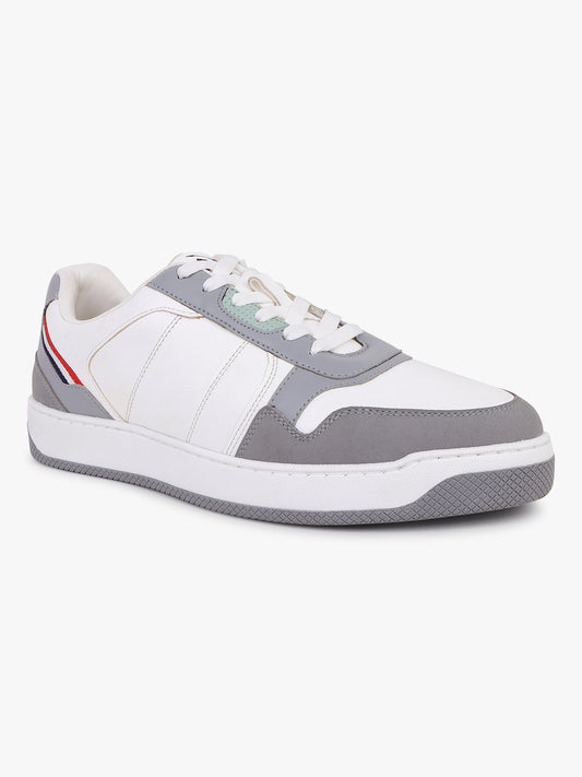 Men's White & Grey Colourblock Casual Sneaker Shoes