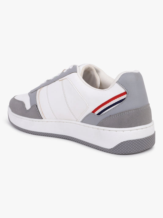 Men's White & Grey Colourblock Casual Sneaker Shoes