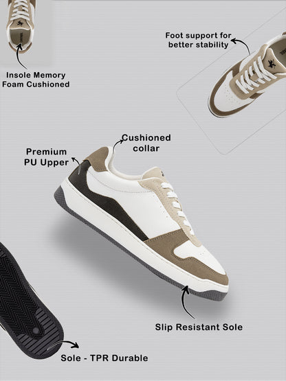 Men's White & Beige Colourblock Casual Sneakers