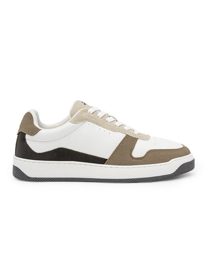 Men's White & Beige Colourblock Casual Sneakers