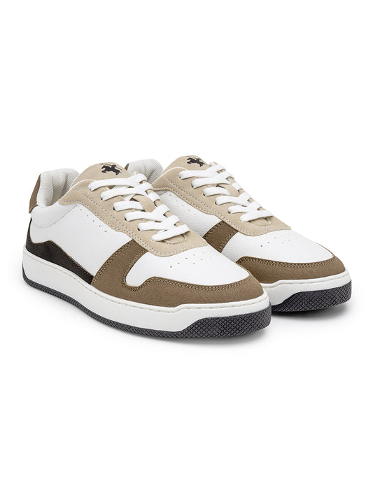 Men's White & Beige Colourblock Casual Sneakers