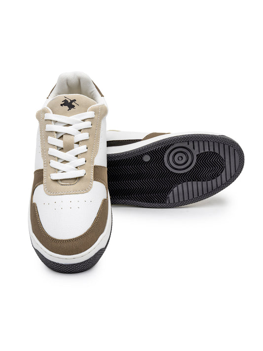 Men's White & Beige Colourblock Casual Sneakers