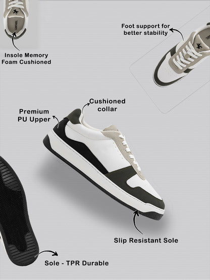 Men's White & Green Colourblock Casual Sneakers