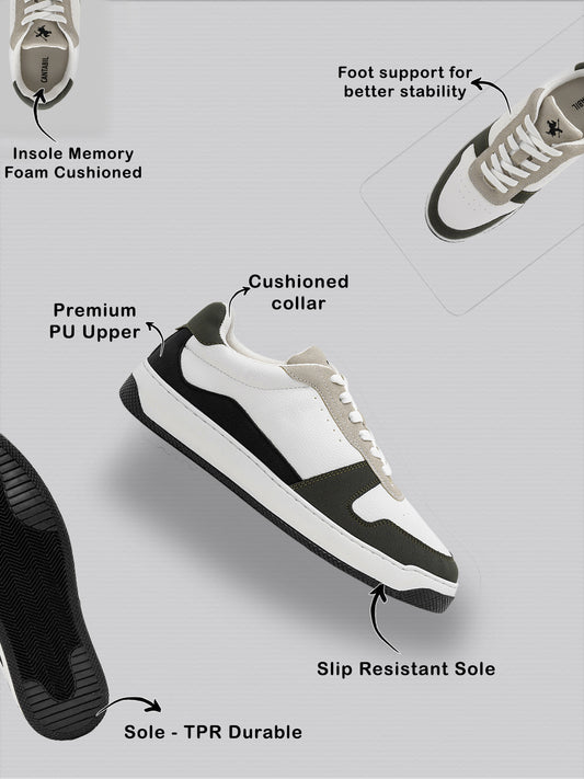 Men's White & Green Colourblock Casual Sneakers
