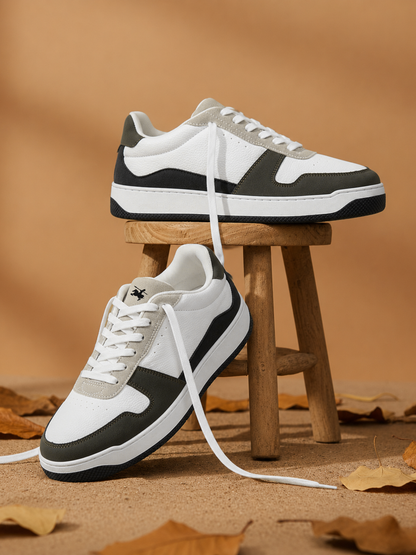 Men's White & Green Colourblock Casual Sneakers