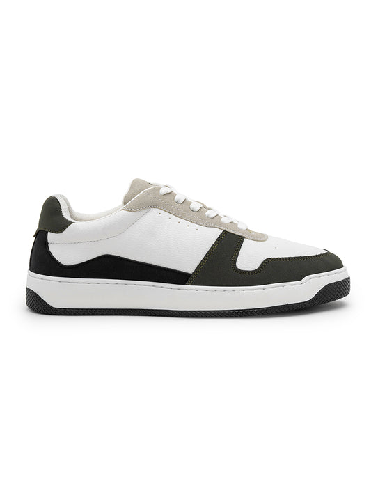 Men's White & Green Colourblock Casual Sneakers