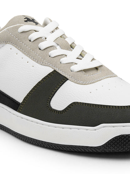 Men's White & Green Colourblock Casual Sneakers