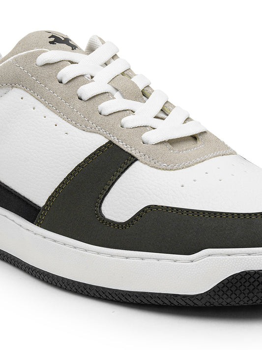 Men's White & Green Colourblock Casual Sneakers