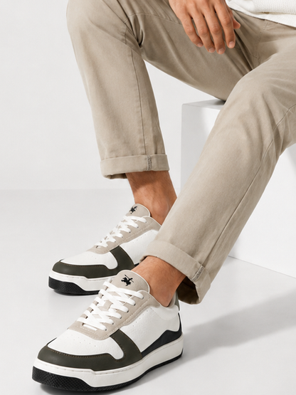 Men's White & Green Colourblock Casual Sneakers