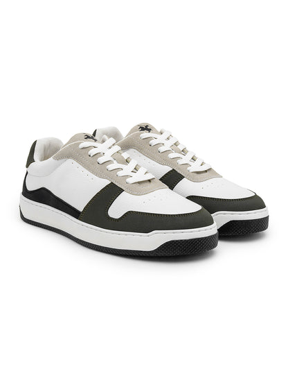 Men's White & Green Colourblock Casual Sneakers