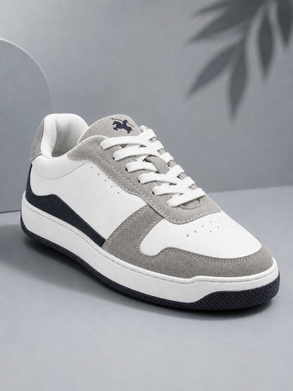 Men's White & Grey Colourblock Casual Sneakers
