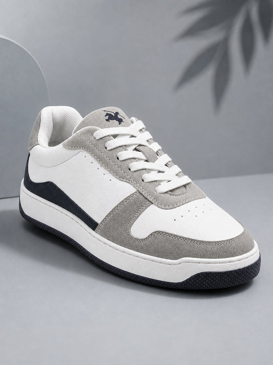 Men's White & Grey Colourblock Casual Sneakers