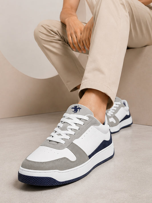 Men's White & Grey Colourblock Casual Sneakers