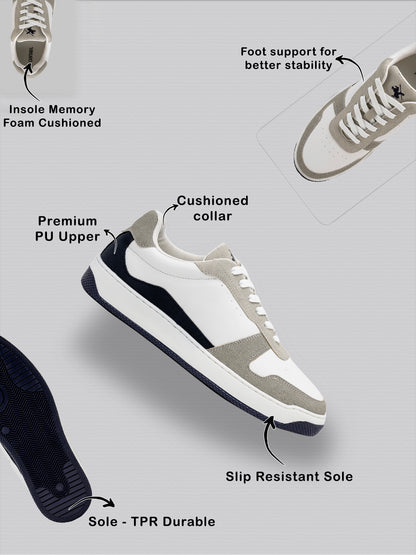 Men's White & Grey Colourblock Casual Sneakers